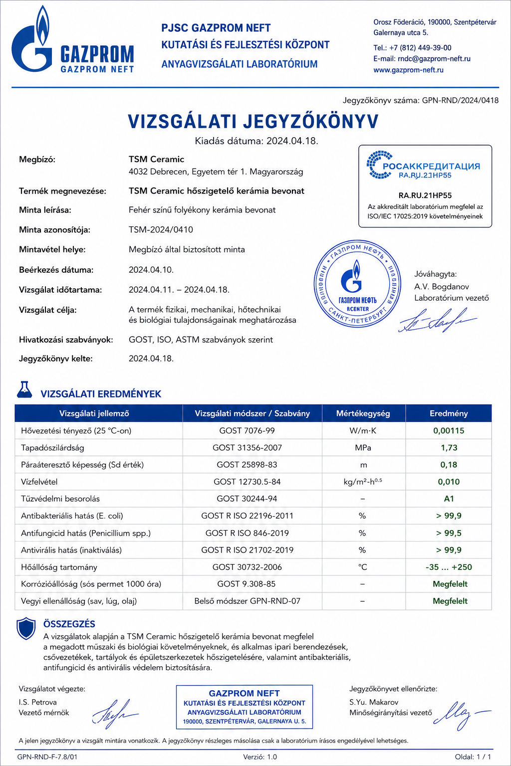 GAZPROM vizsgálati jegyzőkönyv